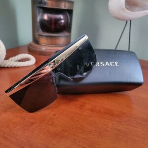Versace 2254 Shield Sunglasses Black Gold Metal Lens Sunglasses